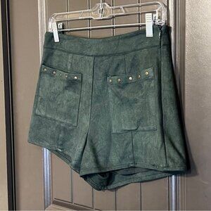 MOON RIVER Faux Suede Dark Green Shorts, Size Small